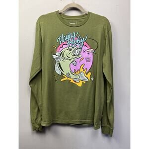 Neff‎ Graphic Long Sleeve Tee Mens Medium Green Playing Hooky Fish Shirt